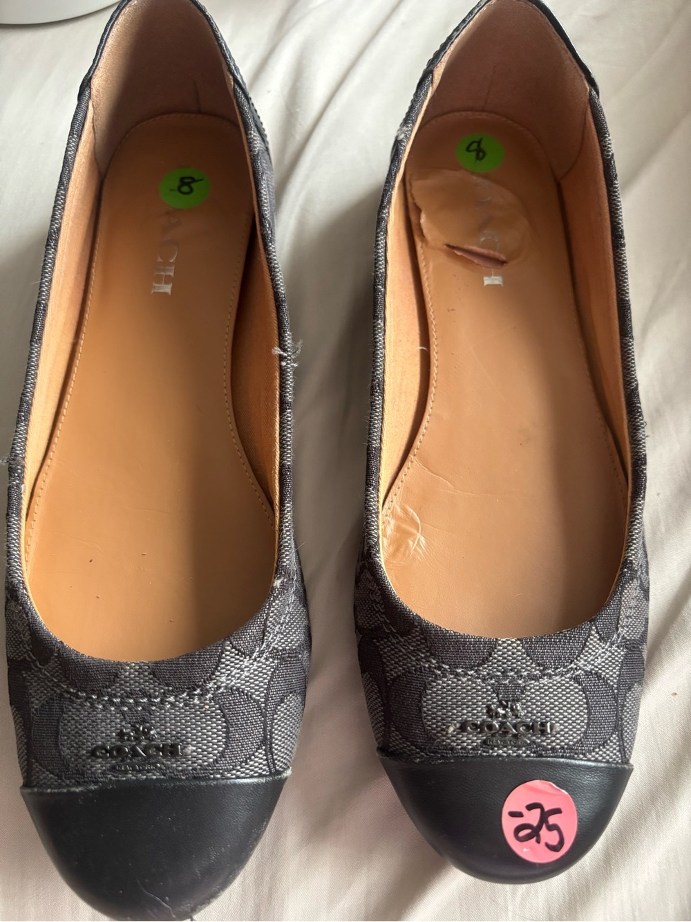 Coach Gray & Black Signature Canvas Cap-Toe Ballet Flats